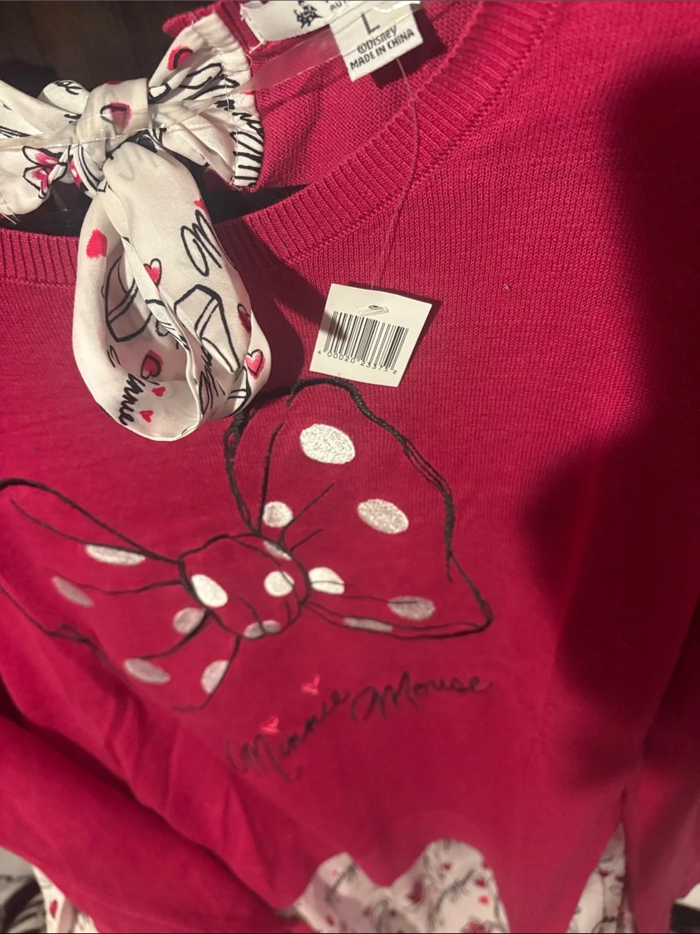 Disney Minnie Mouse Hot Pink Bow Layered-Knit Top